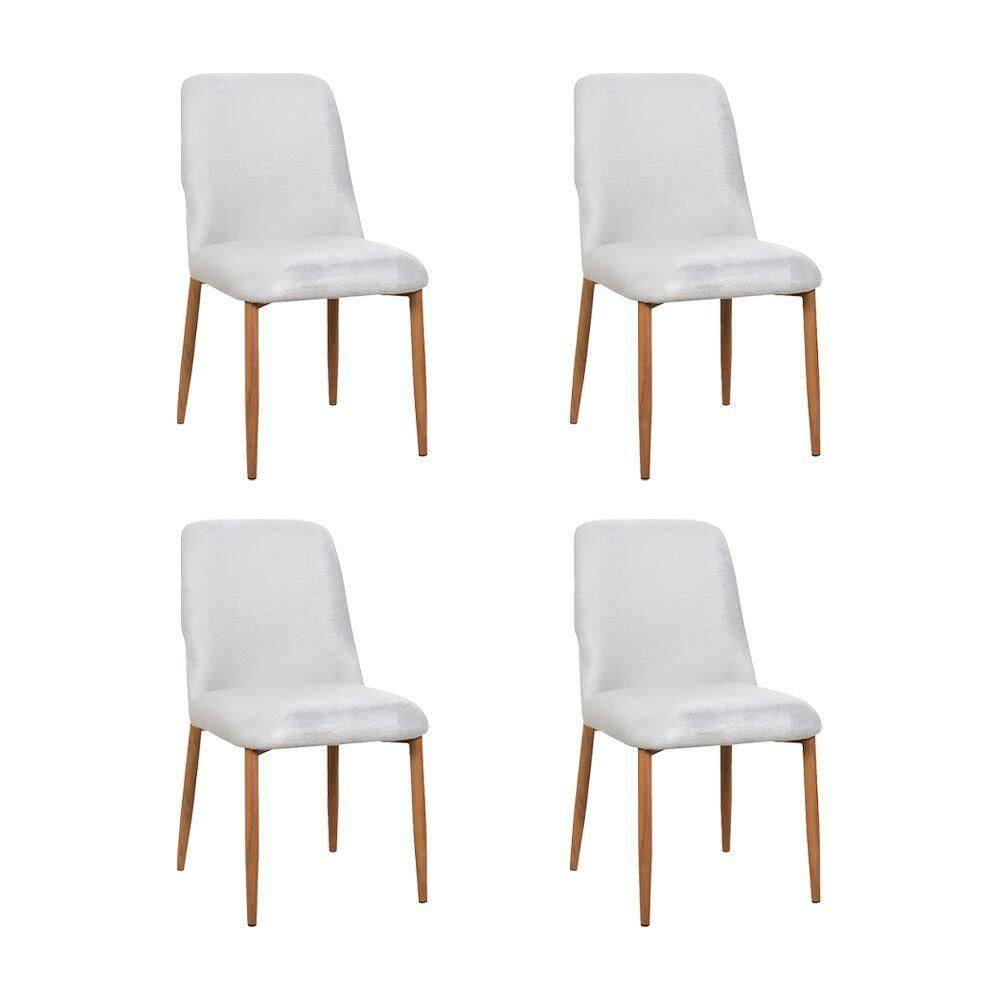 Kit 4 Cadeiras De Jantar Montana Estrutura Aço Carbono Laminado Natural Com Estofado Linho Cru
