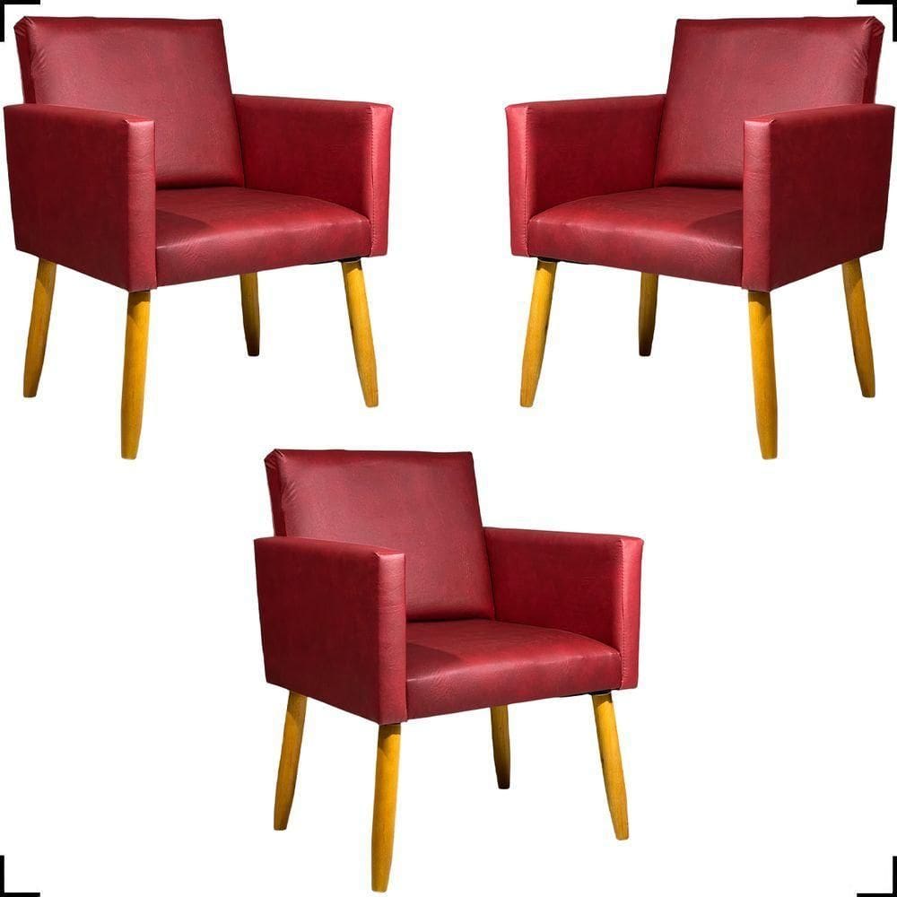 Kit 3 Poltronas Decorativa Para Sala Recepção Consultório Nina Corino Cores Pé Palito 30 Cm Castanho