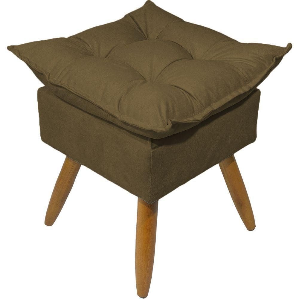 Puff Decorativo Quadrado Para Sala Quarto Penteadeira Recepção Alice Pé Palito Castanho Suede