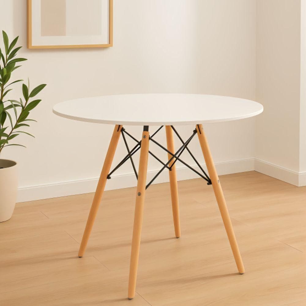 Mesa Moderna Eiffel Eames Tampo Em Madeira Mdf 90cm Branca