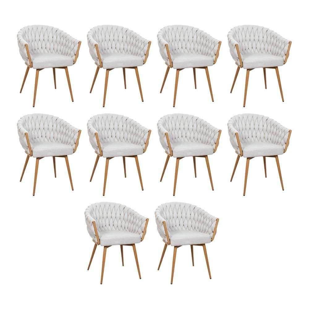 Kit 10 Cadeira De Aproximação Eloá Estrutura Aço Carbono Laminado Natural Com Estofado Linho Cru