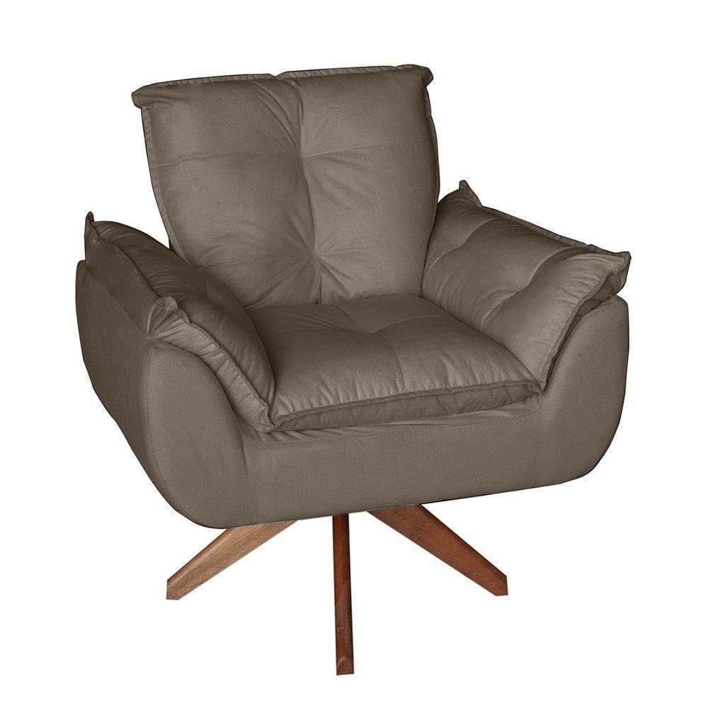 Poltrona/cadeira Decorativa Glamour Opala Com Base Giratória 30cm Em Madeira Capuccino