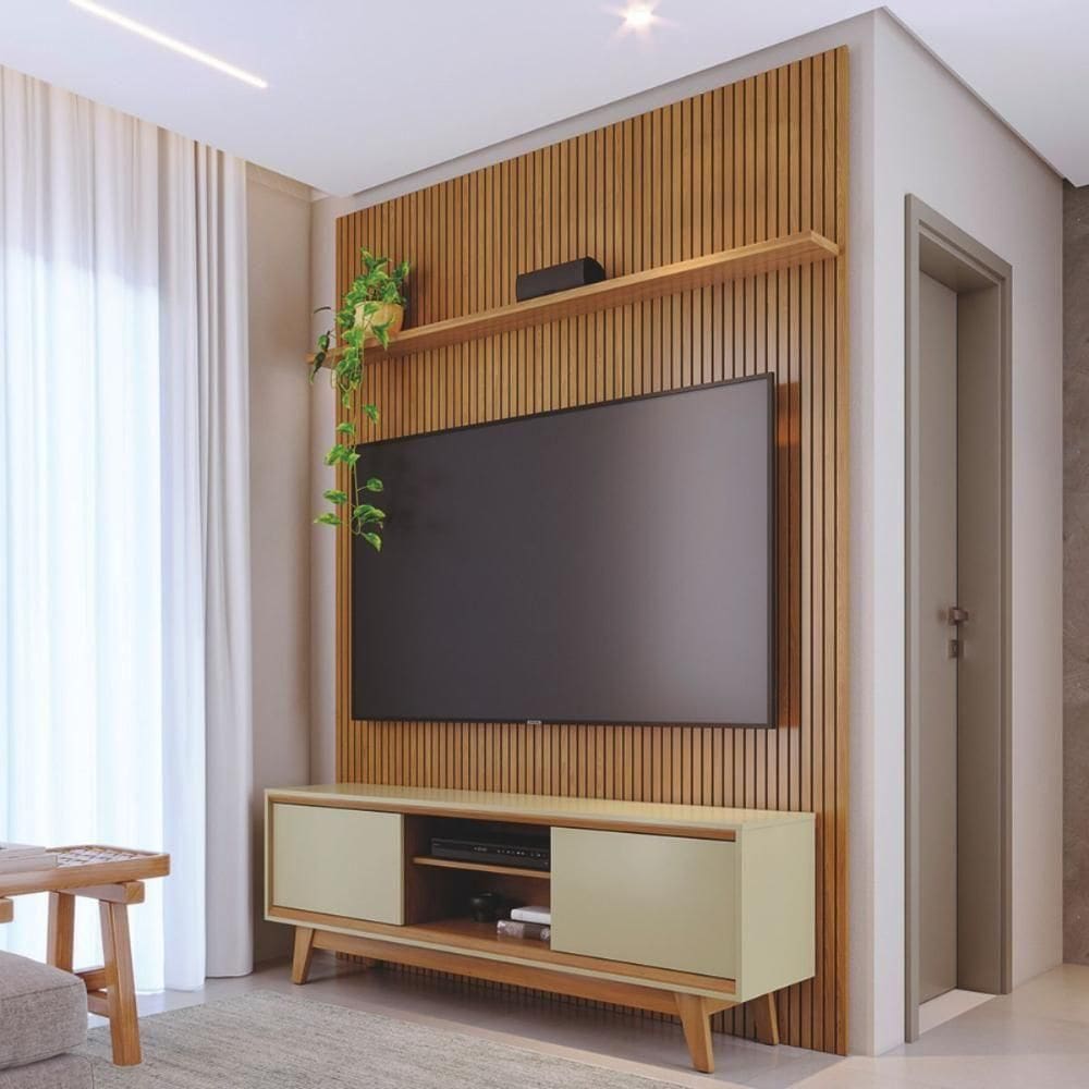 Kit Noah Painel Com Prateleira E Rack Com Painel Cumaru/opala