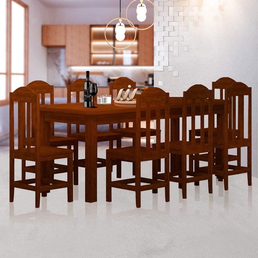 Mesa De Jantar Com 8 Cadeiras Madeira Maciça Safira Castanho JM Móveis