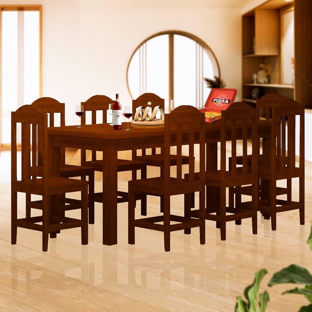 Conjunto Sala De Jantar Madeira Maciça Safira Com 8 Lugares Castanho JM Móveis