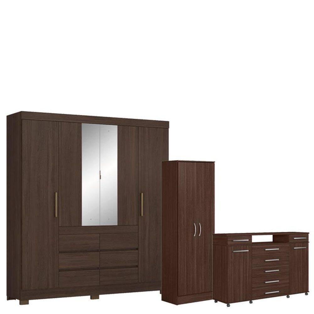 Guarda Roupa Casal Cádis com Multiuso Golden com Cômoda London Café - Demóbile