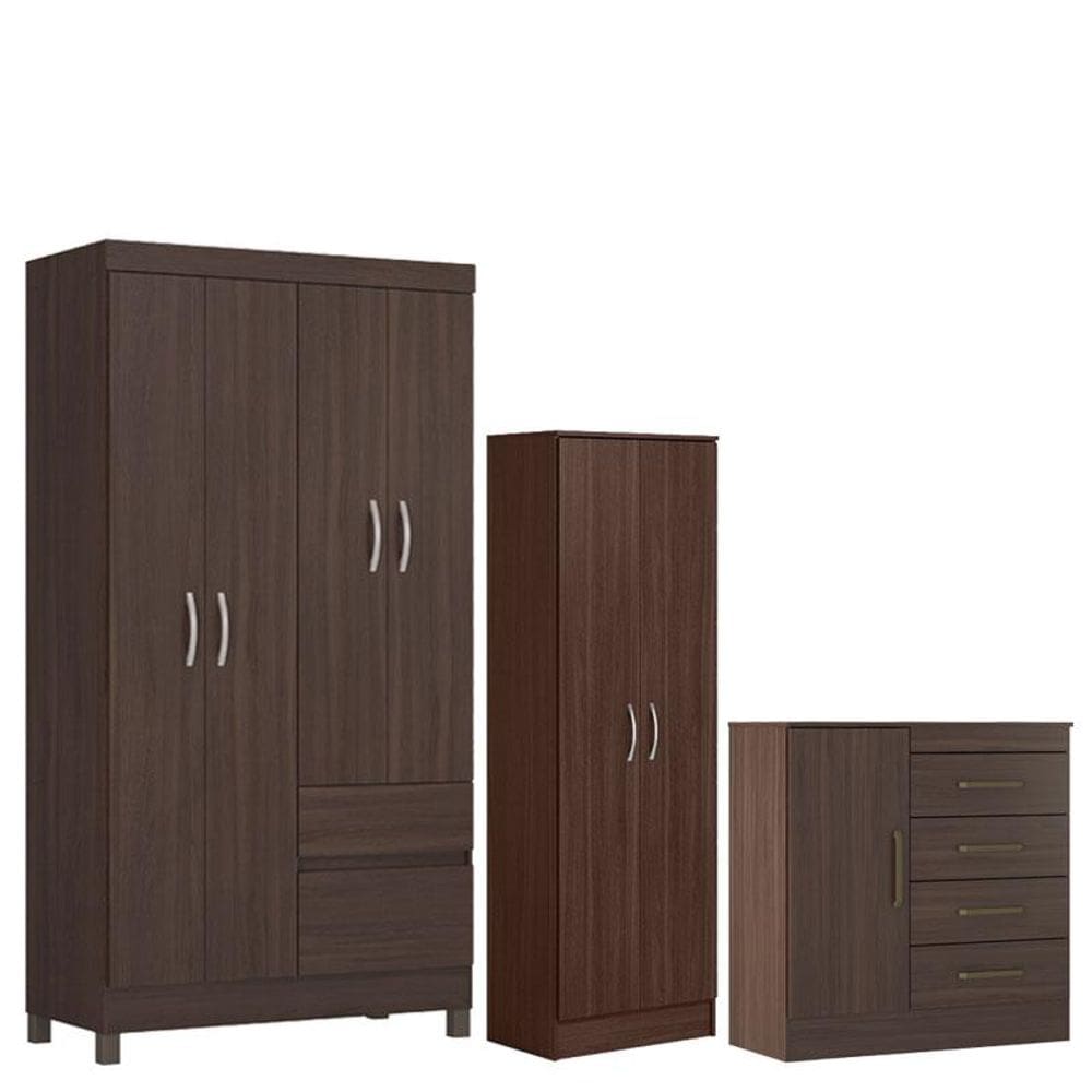 Guarda Roupa Solteiro Lótus com Multiuso Golden com Cômoda Montividéu Café - Demóbile