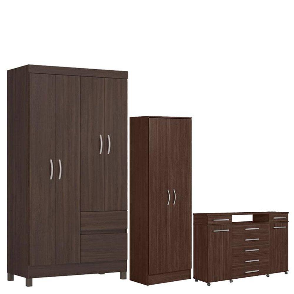 Guarda Roupa Solteiro Lótus com Multiuso Golden com Cômoda London Café - Demóbile