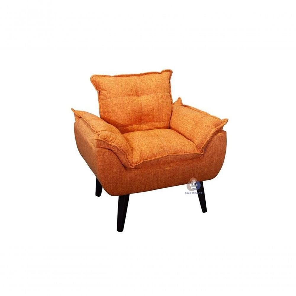Poltrona/cadeira Decorativa Glamour Laranja Linho Com Pés Quadrado Laranja Linho