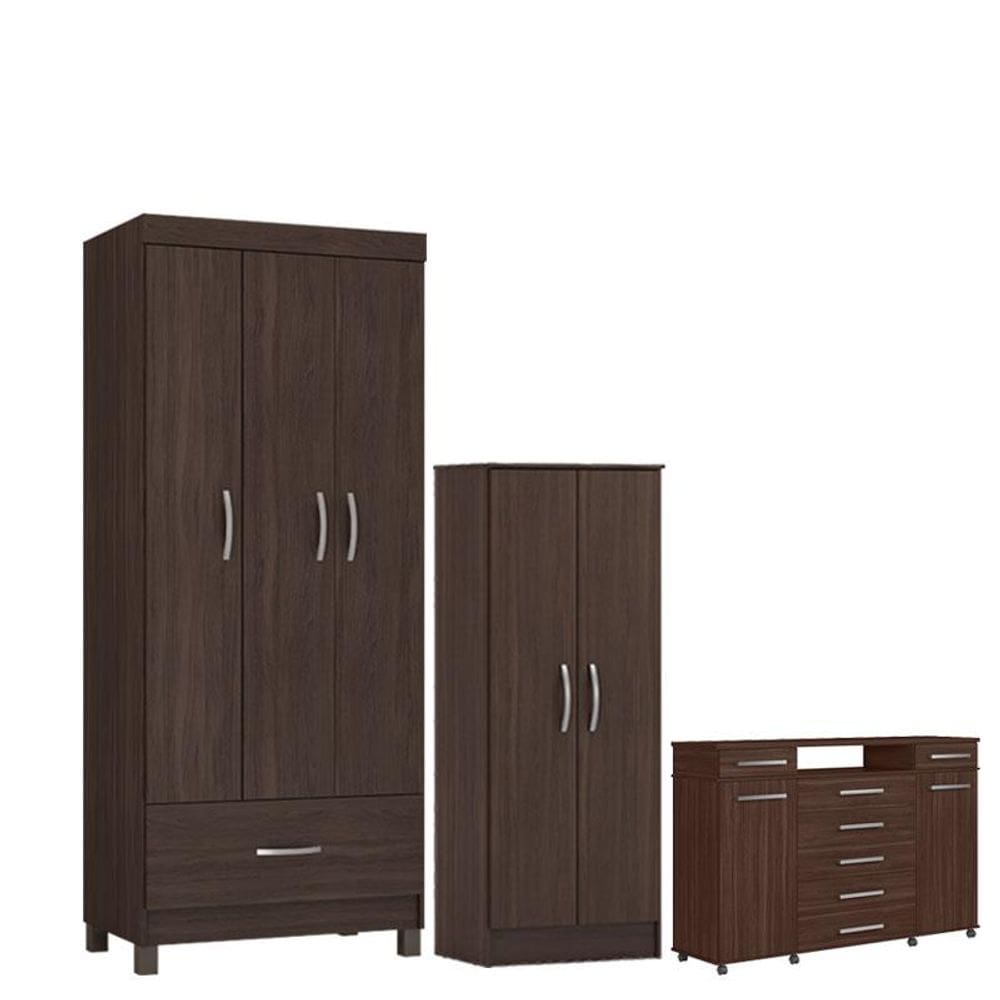 Guarda Roupa Solteiro Prince com Multiuso Viena com Cômoda London Café - Demóbile