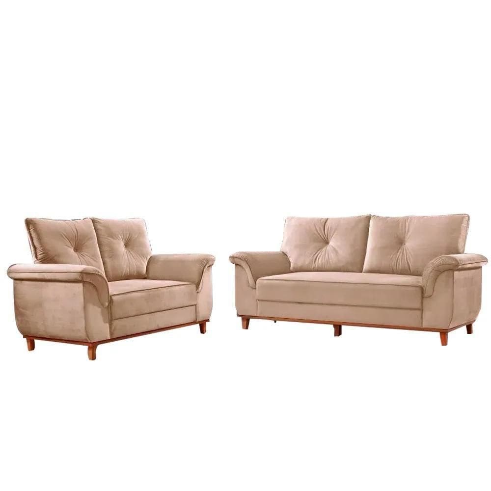 Conjunto De Sofá 2 E 3 Lugares Trevisso Suede Bege