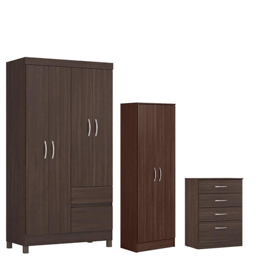 Guarda Roupa Solteiro Lótus com Multiuso Golden com Cômoda Astral Café - Demóbile