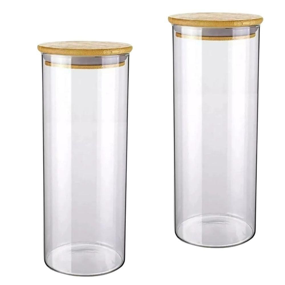 Vasilha De Vidro Hermético Tampa Bambu 2 Unidades Vedação De Silicone