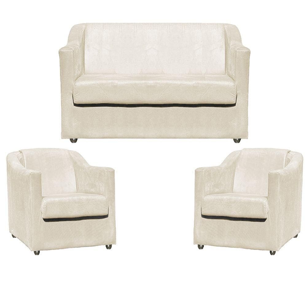 Kit Namoradeira Decorativa + 2 Poltronas Para Sala Manicure Recepção Consultório Mila Suede