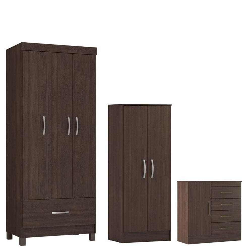 Guarda Roupa Solteiro Prince com Multiuso Viena com Cômoda Montividéu Café - Demóbile