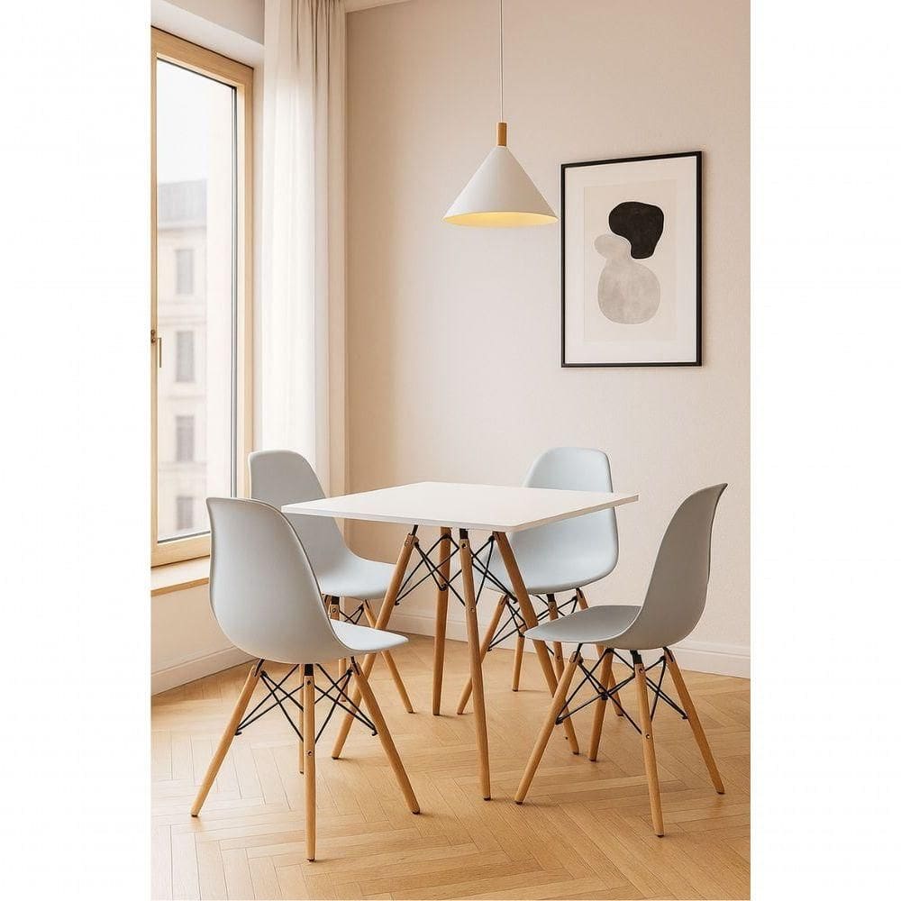 Mesa Moderna Eiffel Branca Quadrada 90cm E 04 Cadeiras Eiffel Eames Branca