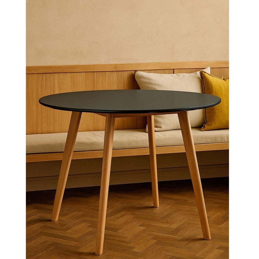 Mesa De Jantar Cozinha Sala Redornda Leda Sofisticada 80cm Preta