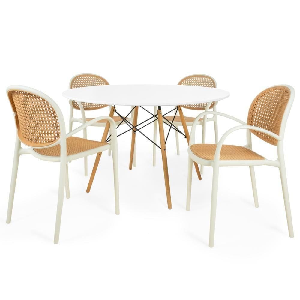 Conjunto Mesa De Jantar Redonda Eiffel 4 Cadeiras Roma