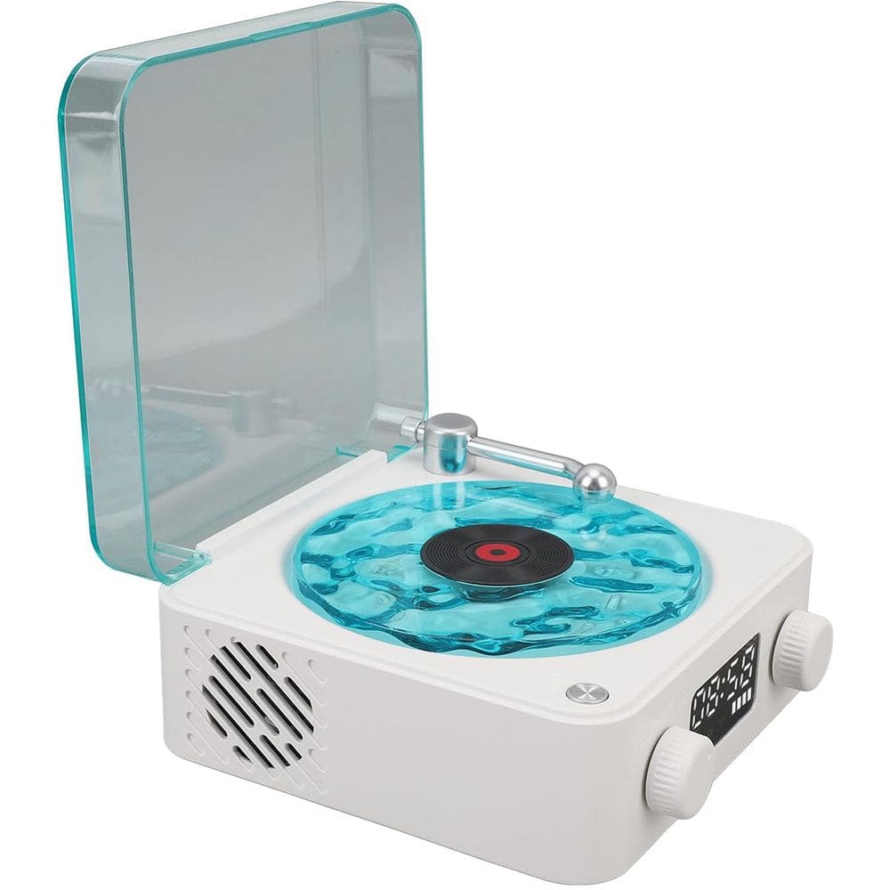 Caixa de Som Toca Disco Vinil Vitrola Bluetooth Cartao Tf Usb Recarregavel Musica Luzes Led