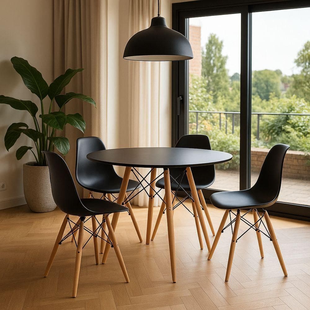 Jogo Mesa Jantar Sala Eames Eiffel 80cm Com 4 Cadeiras Eames Eiffel Preta