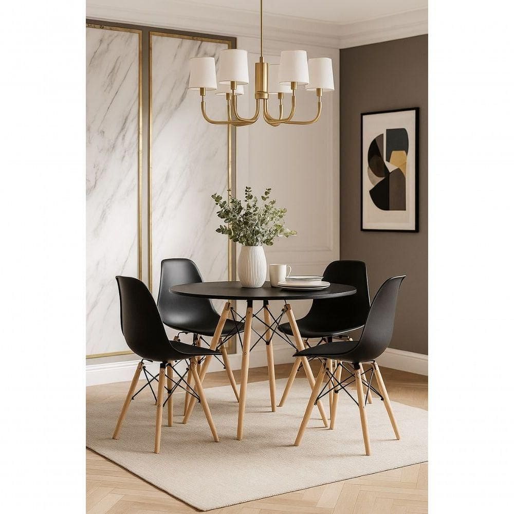 Jogo Jantar Mesa Moderna Eames Eiffel 90cm E 4 Cadeiras Eames Eiffel Preta.