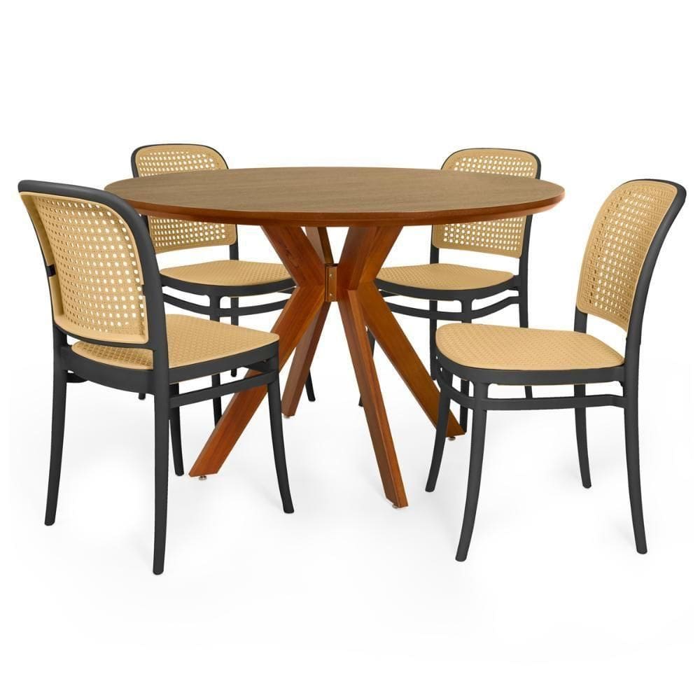 Conjunto Mesa De Jantar 120cm Natural Com 4 Cadeiras Roma