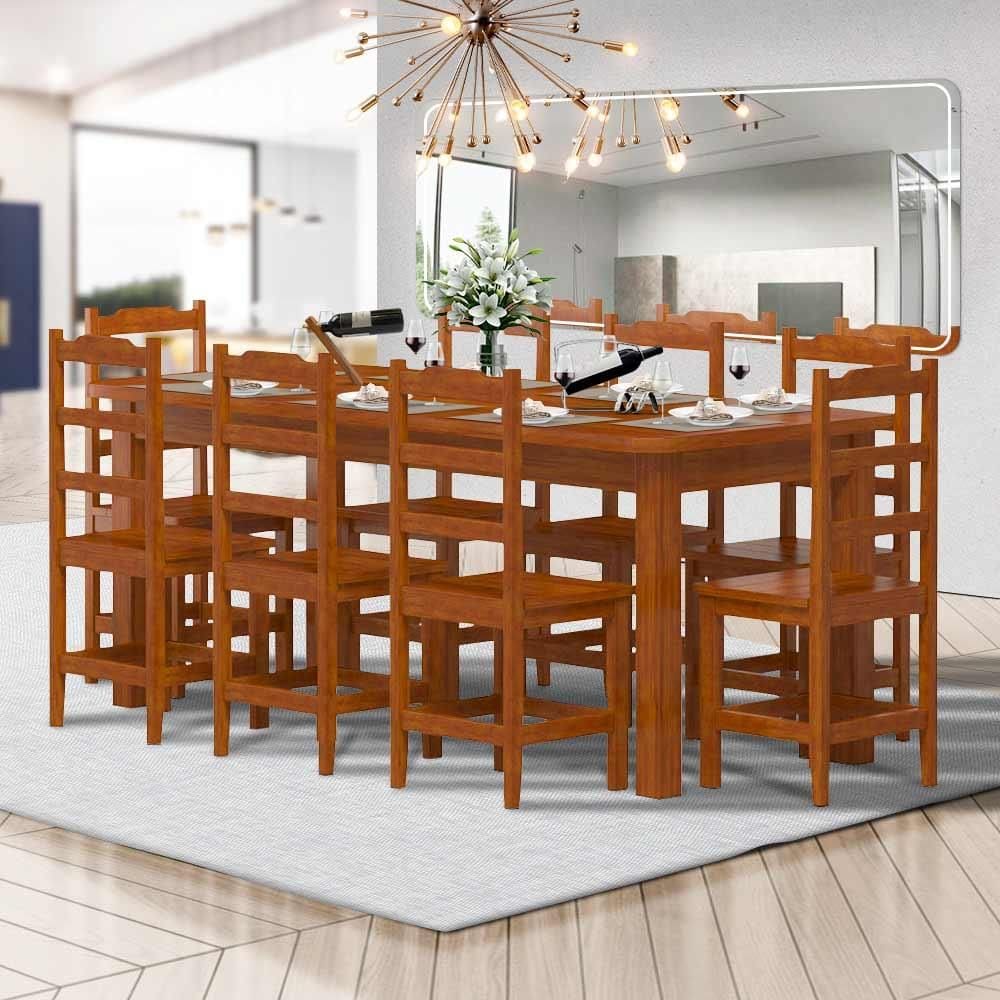 Mesa de Jantar com 8 Cadeiras Madeira Maciça 200cm Pérola Nemargi