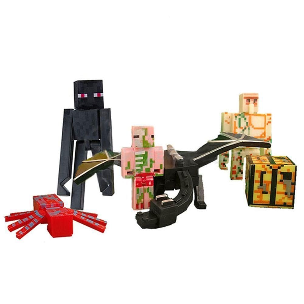 Cartela Minecraft Dragão 5 Bonecos + 1 Bloco Pigman