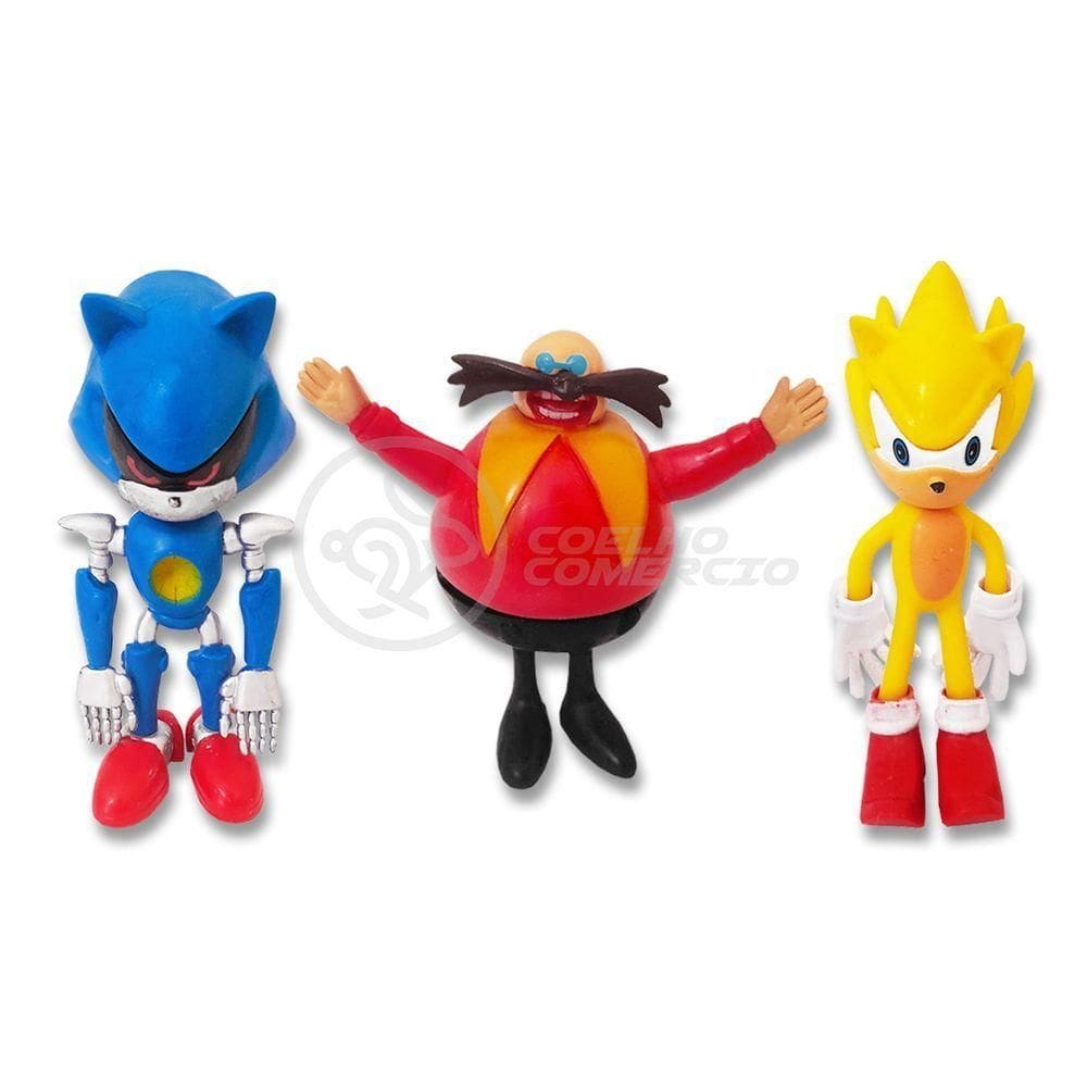 Cartela Sonic The Hedgehog 3 Bonecos Dr Eggman Metal Sonic E Super Sonic Action Figure Miniatura