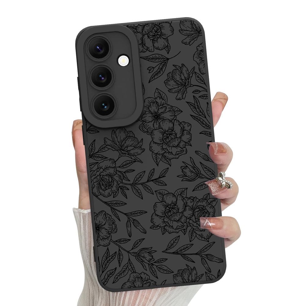 Capa de telefone MZELQ Silicone Floral Samsung Galaxy S24 Fe -Preta