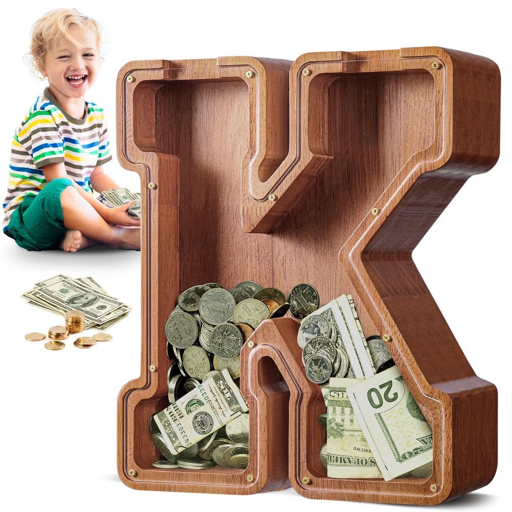 Letra grande de madeira A-Z do Piggy Bank Summidate para crianças e adultos