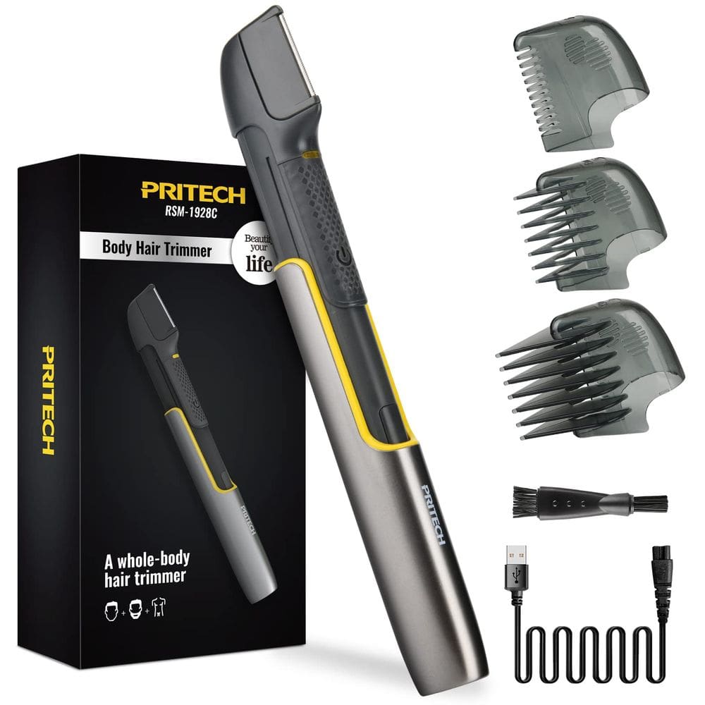 Aparador de pelos corporais PRITECH para homens recarregável com pente de proteção