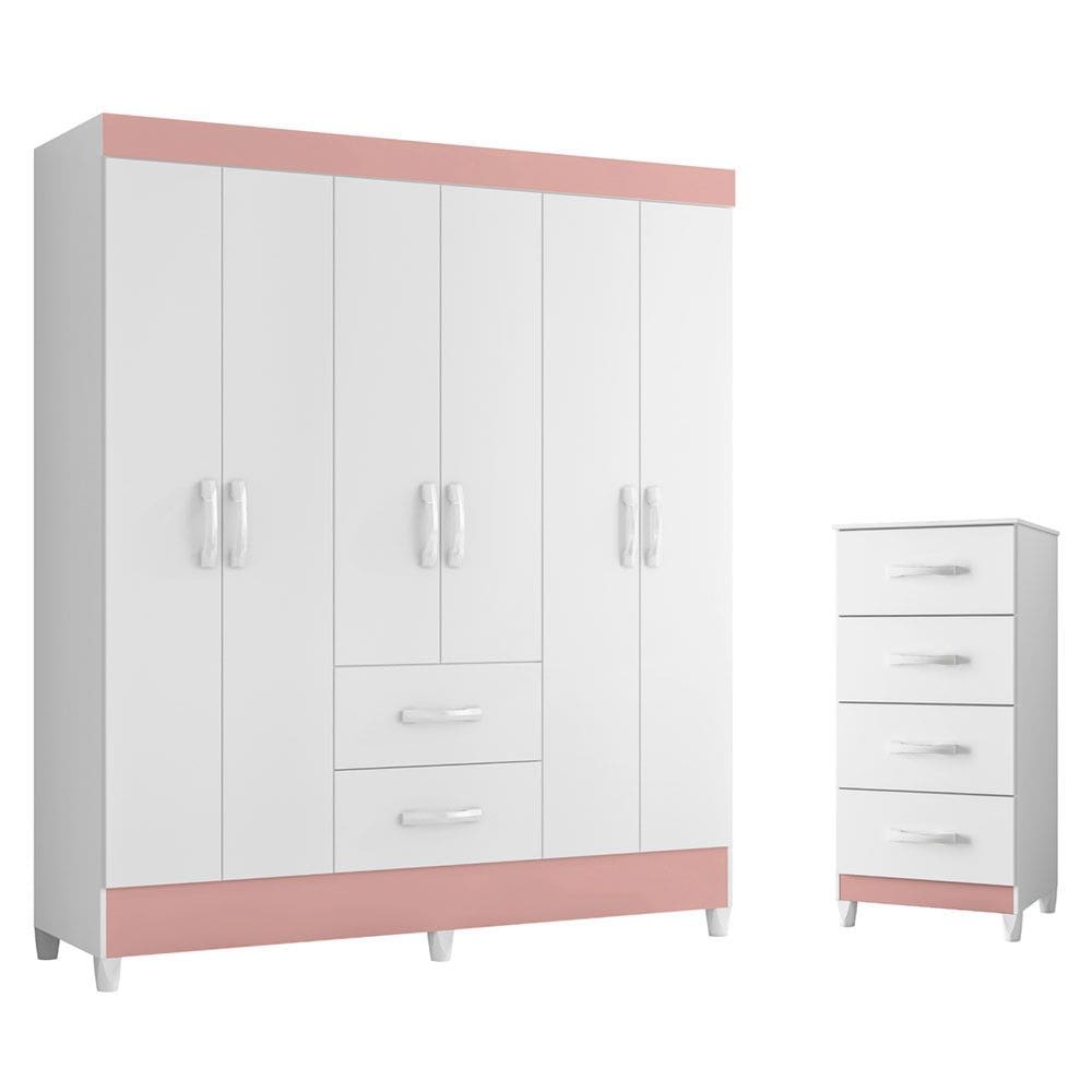 Quarto Completo Casal Guarda Roupa 6 Portas e Cômoda Mobi