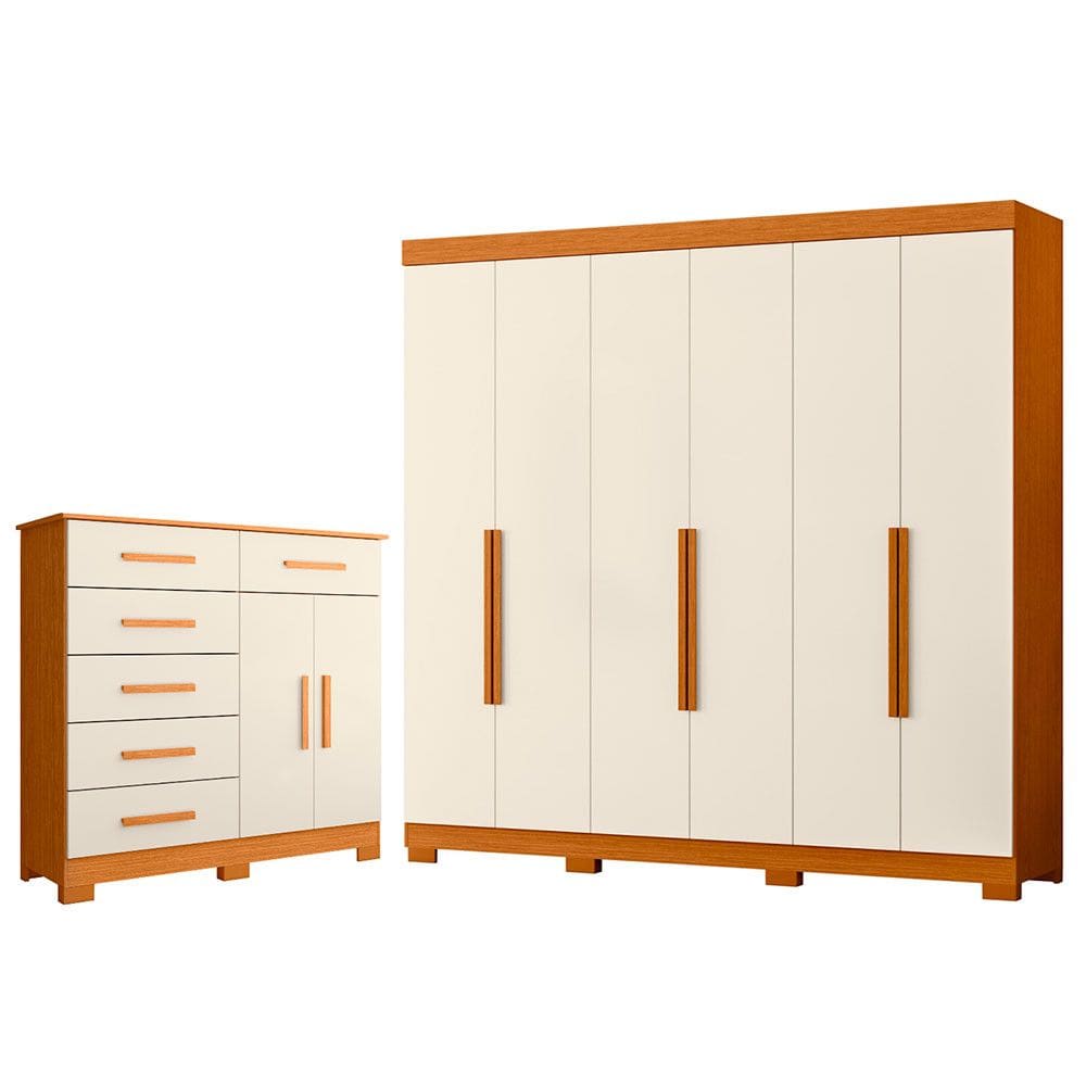 Quarto Completo Casal Guarda Roupa Vinci e Cômoda Xangai