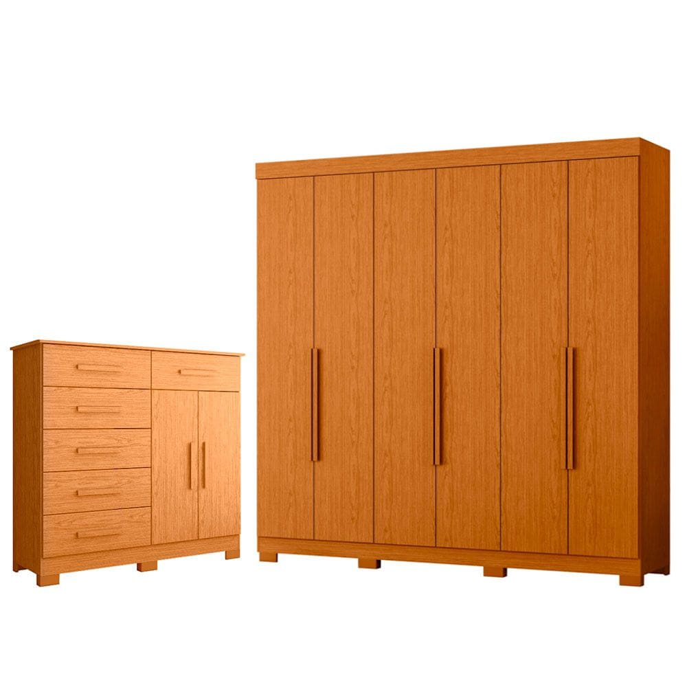 Quarto Completo Casal Guarda Roupa Vinci e Cômoda Xangai