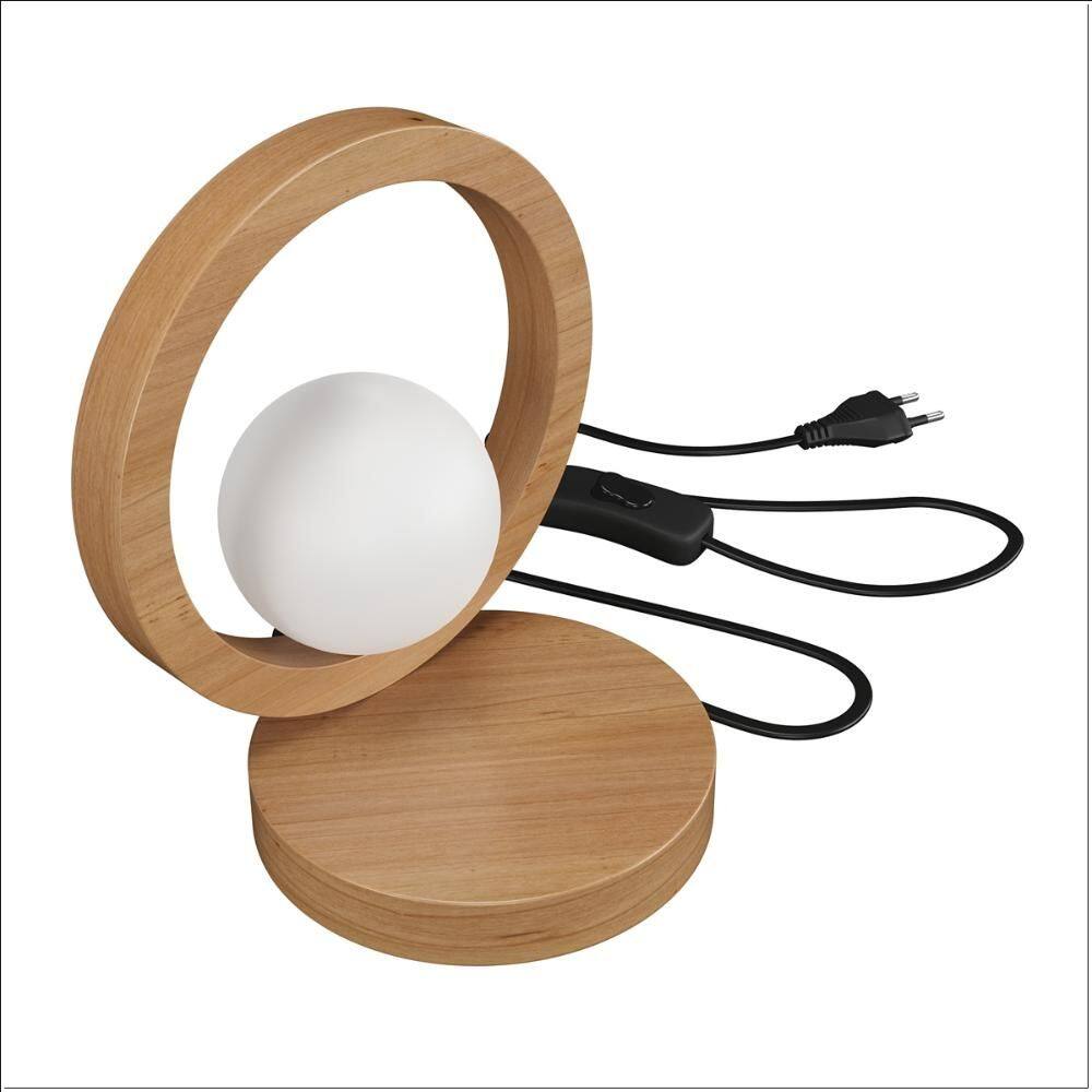Luminária Abajur Arc Wood Mesa Com Globo Vidro Ofertamo