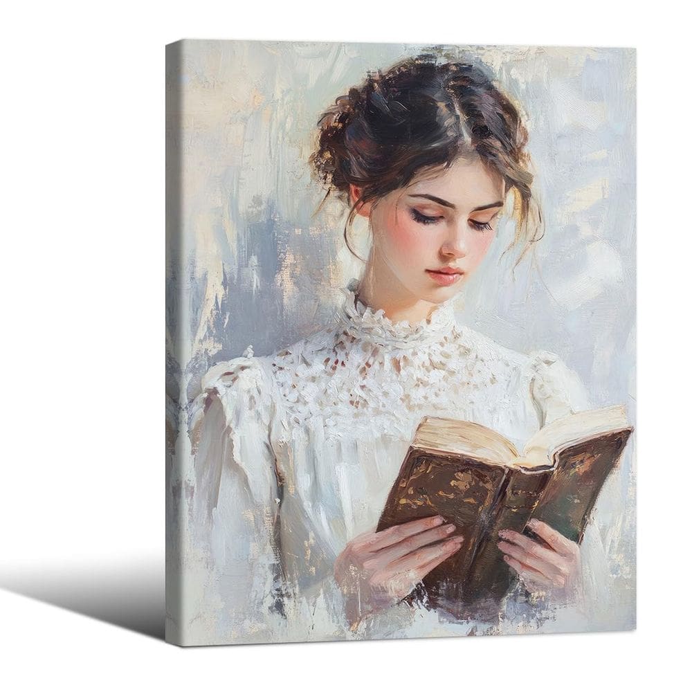 Arte de parede em tela: mulher livresca vintage lendo 20x25cm emoldurada