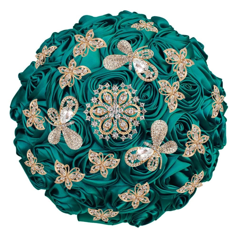 Buquê de flores de casamento Mhojpik feito à mão em seda verde escura