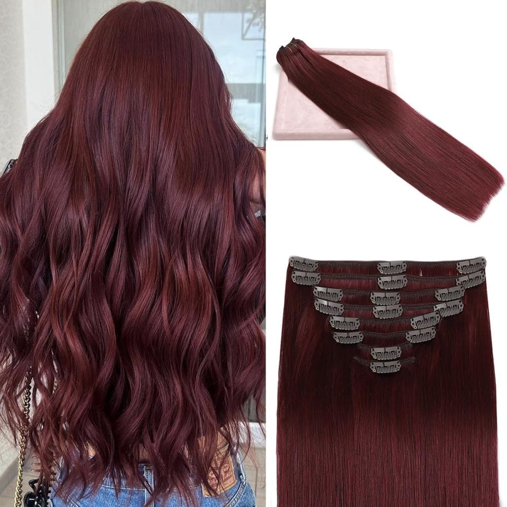 Extensões de cabelo Clip in POGINJA Red Wine Remy Human Hair