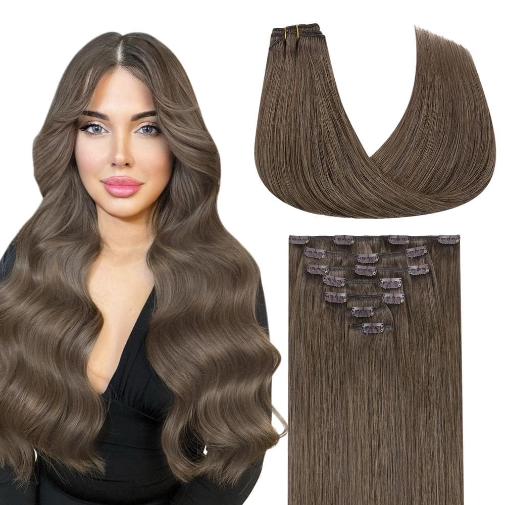 Clip in Human Hair Extensions DOORES Dirty Light Ash Brown