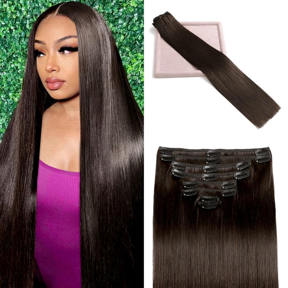 Extensões de cabelo Clip in POGINJA Real Human Hair 24 polegadas 1200 g