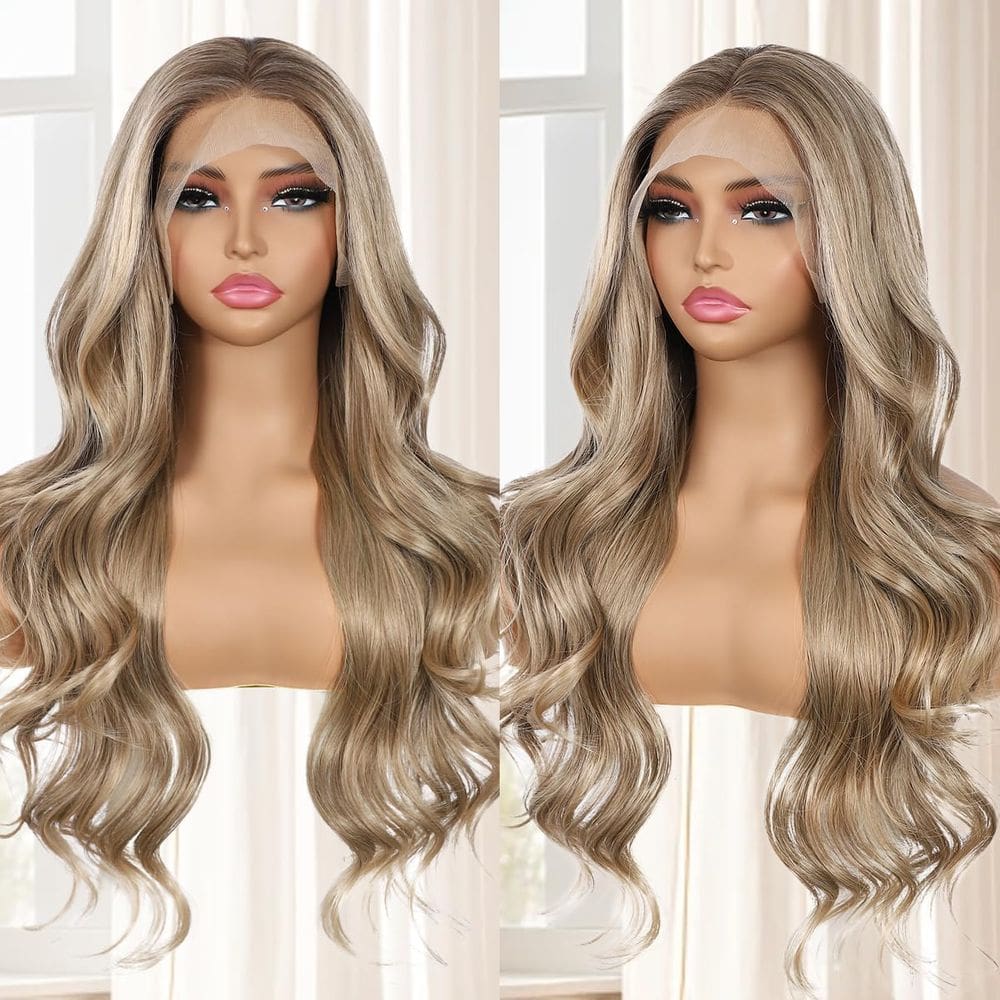 Peruca frontal de renda sintética BABEHERS Blonde Body Wave 66cm