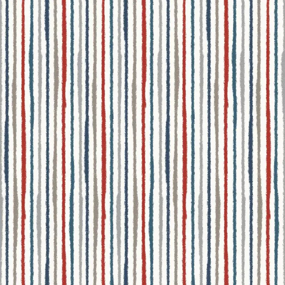 Papel de Parede Revoada Listrado Aquarela Azul, Cinza e Vermelho 4425