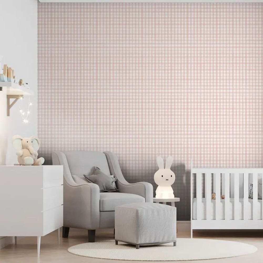 Papel de Parede Revoada Xadrez Picnic Pincelada Rosa 4440