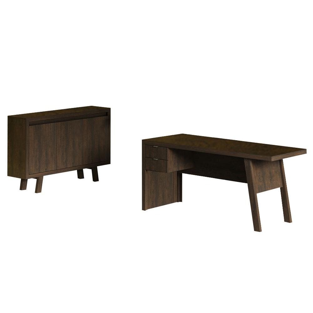 Escritório com Mesa para Computador e Balcão 3 Portas Rústico - FdECOR