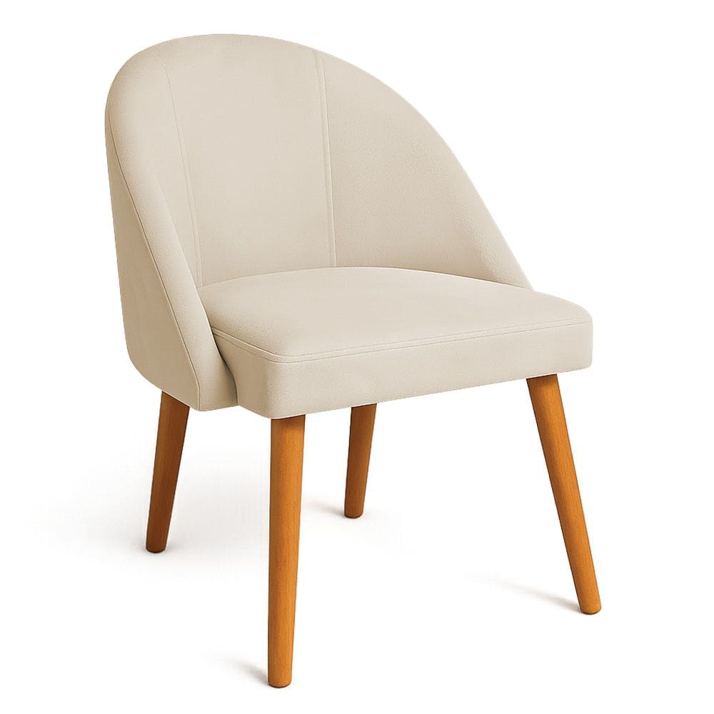 Cadeira Poltrona de Jantar Luna Suede Bege Pés Palito Castanho - Pallazio