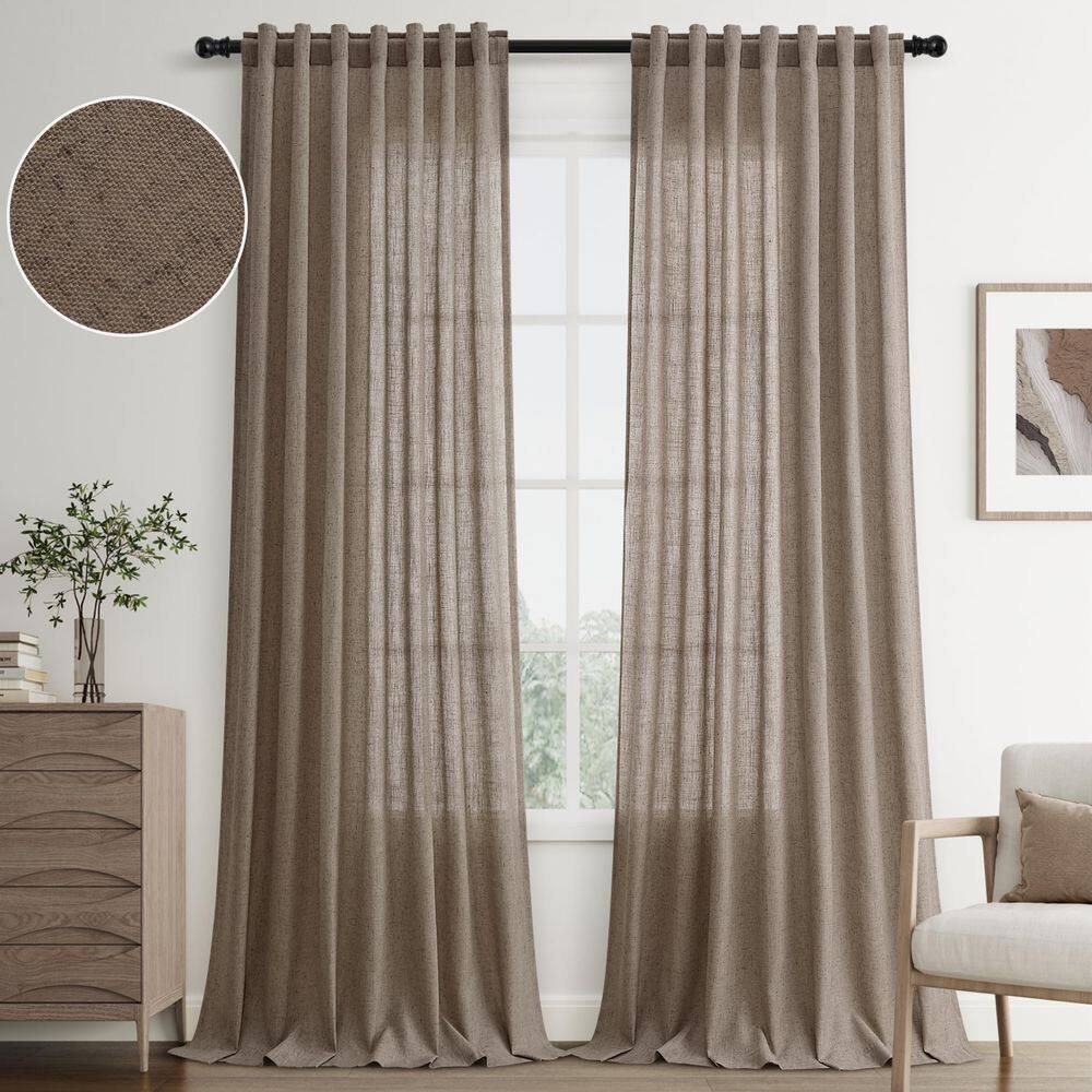 Cortinas Joywell Linho castanho claro 300 cm H 2 painéis Sala de estar