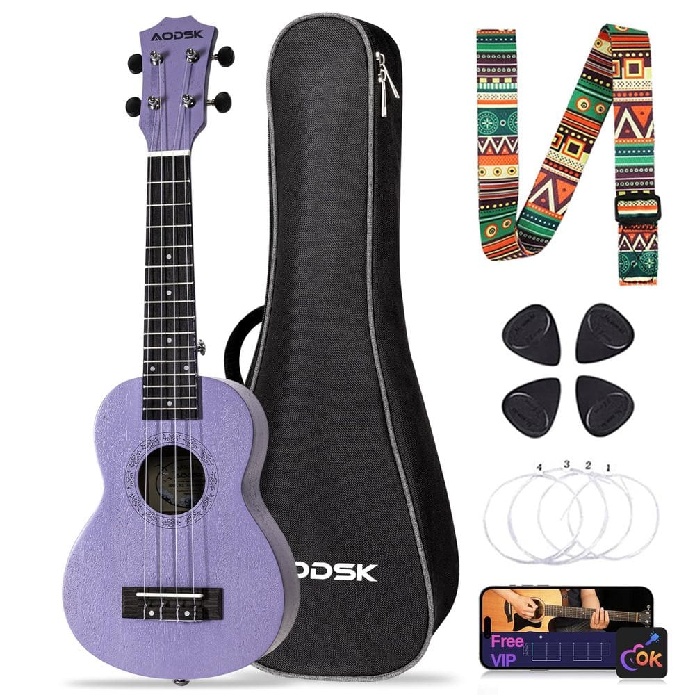 Ukulele AODSK Concert Violet para iniciantes, 23 polegadas, Uke, com alça de nylon, 4 palhetas, presente de Natal