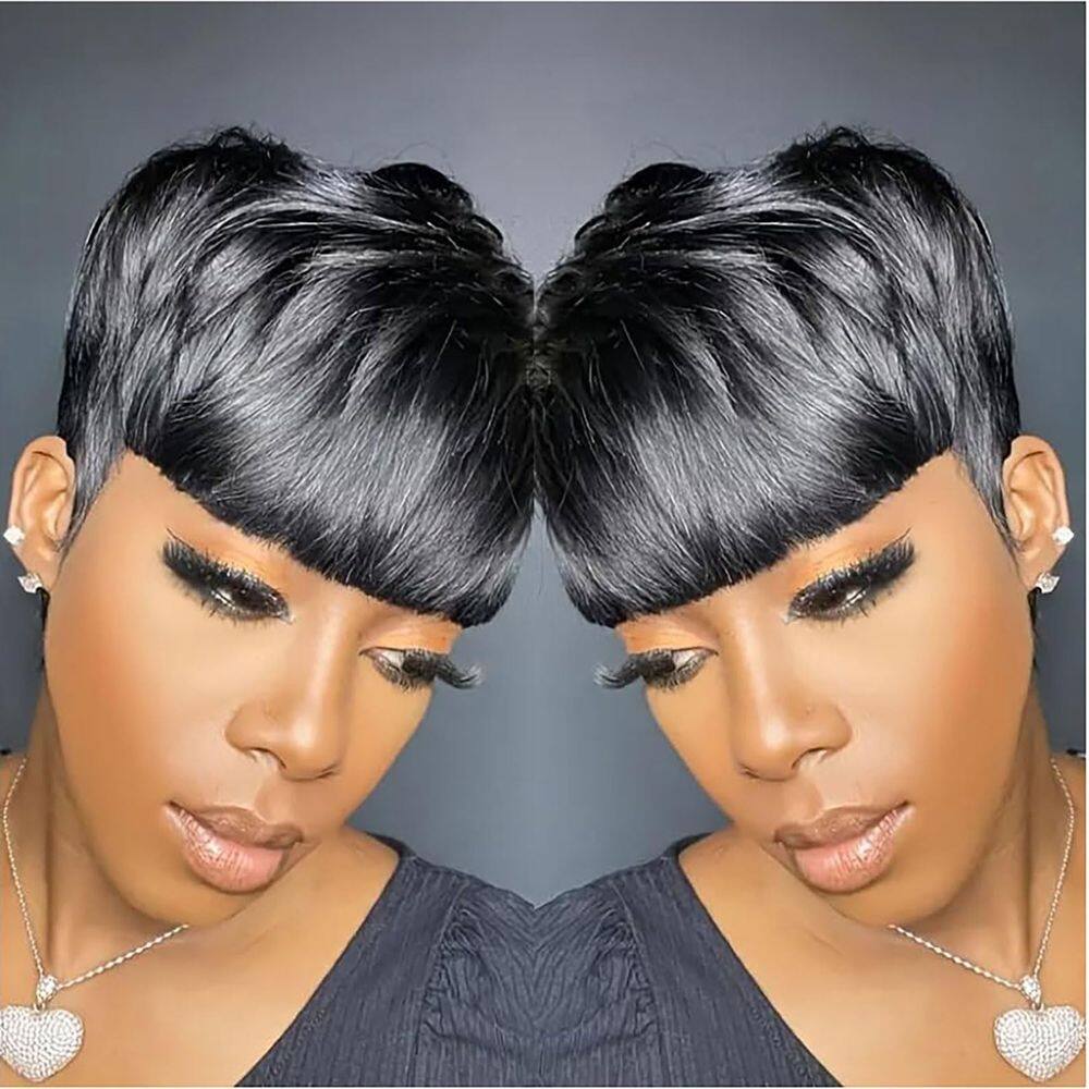 Peruca Tgezer Pixie com corte de cabelo humano curto para mulheres negras