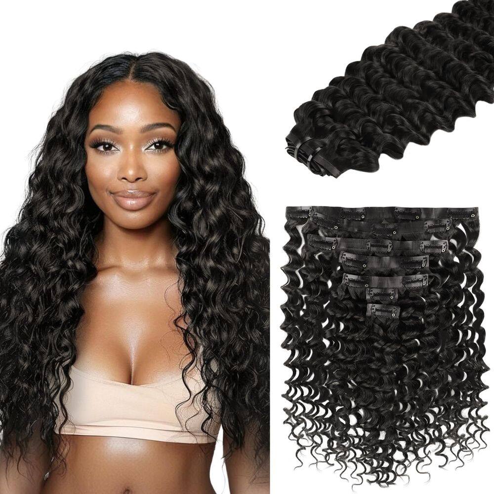 Extensões de cabelo Clip in Lashey Deep Wave 14 polegadas 110 g 7 unidades